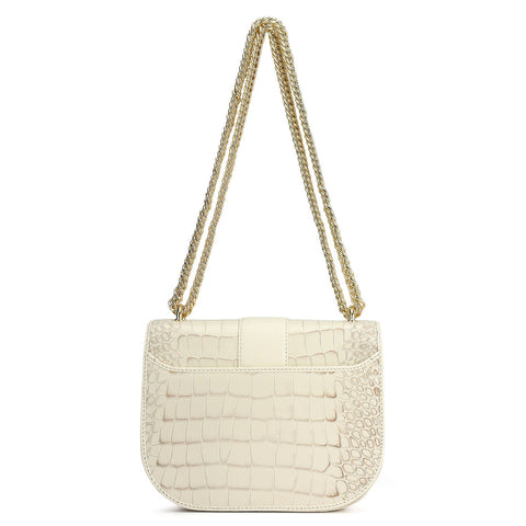 Small Croco Franzy Leather Shoulder Bag - Marshmallow