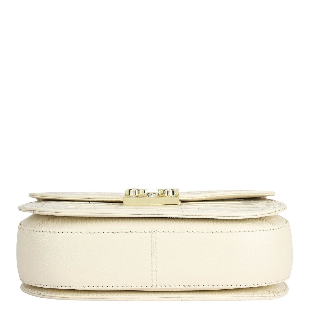 Small Croco Franzy Leather Shoulder Bag - Marshmallow