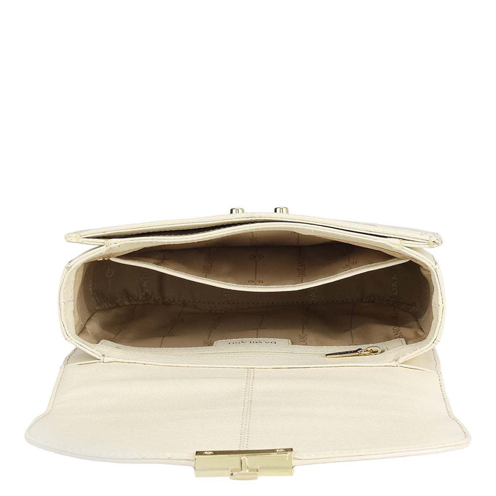 Small Croco Franzy Leather Shoulder Bag - Marshmallow