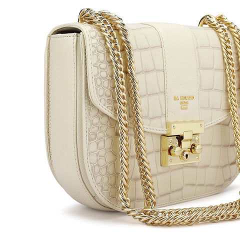 Small Croco Franzy Leather Shoulder Bag - Marshmallow