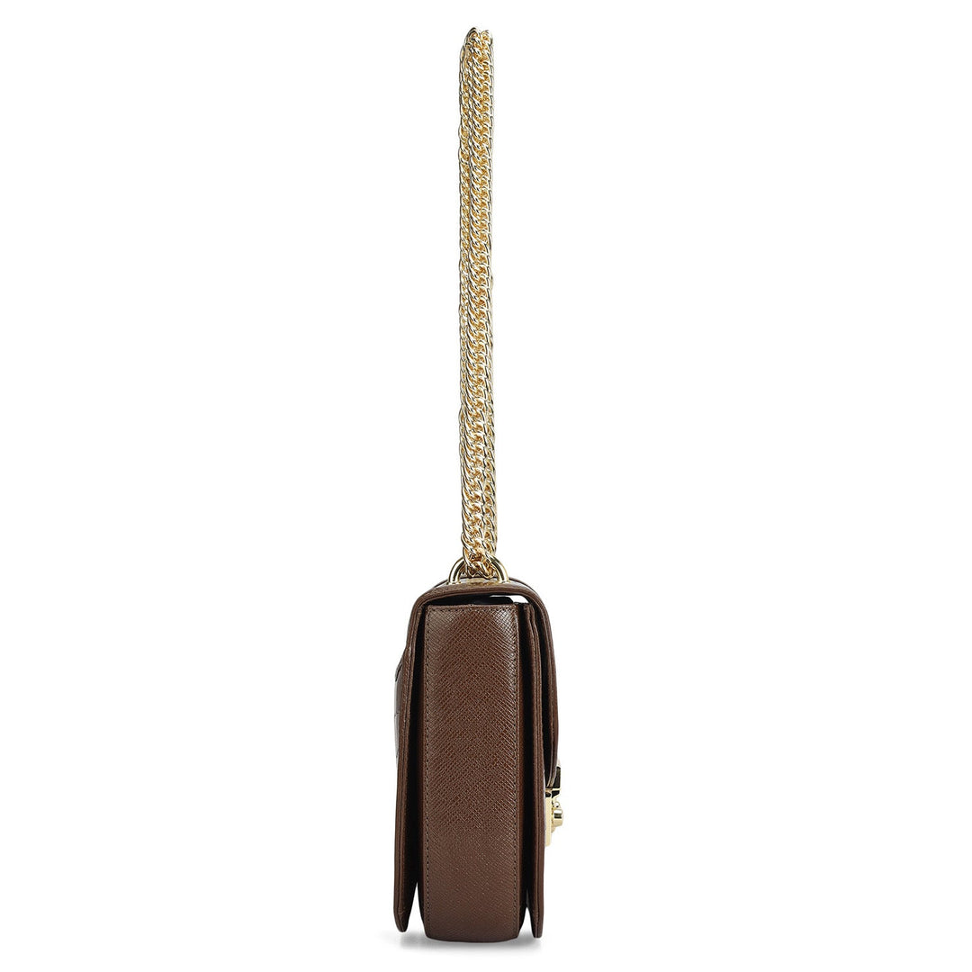 Small Croco Franzy Leather Shoulder Bag - Walnut