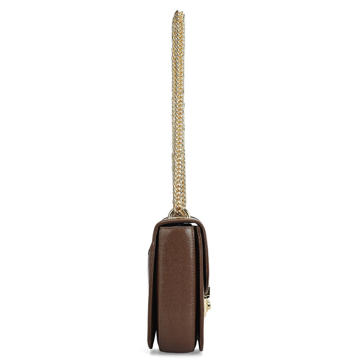 Small Croco Franzy Leather Shoulder Bag - Walnut