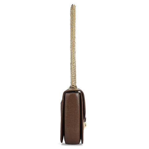 Small Croco Franzy Leather Shoulder Bag - Walnut