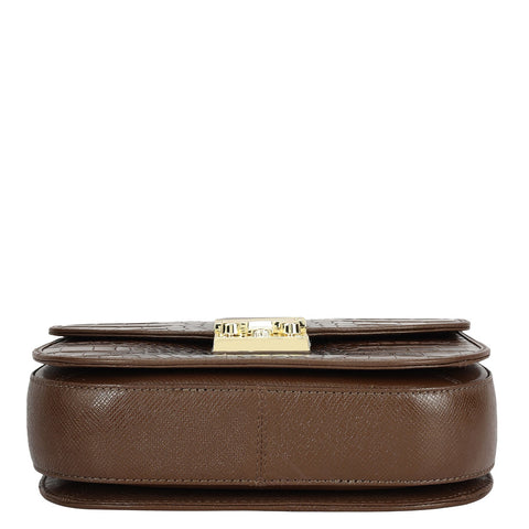 Small Croco Franzy Leather Shoulder Bag - Walnut