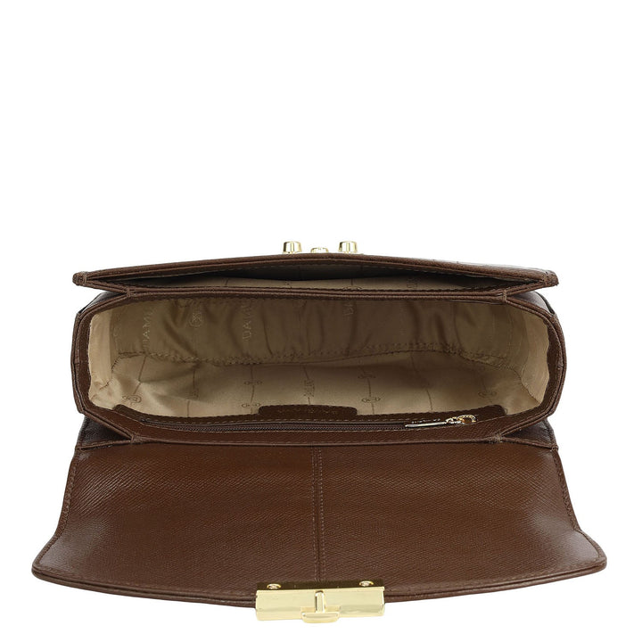 Small Croco Franzy Leather Shoulder Bag - Walnut
