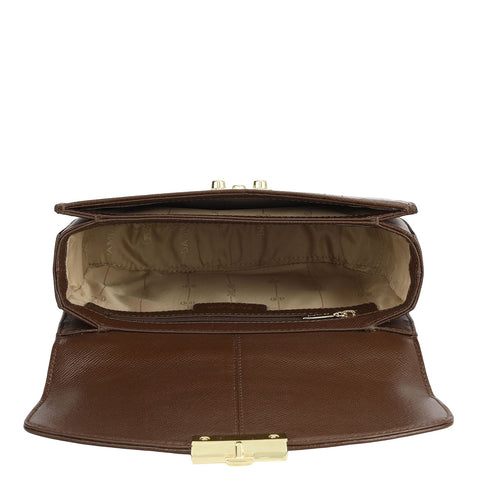 Small Croco Franzy Leather Shoulder Bag - Walnut