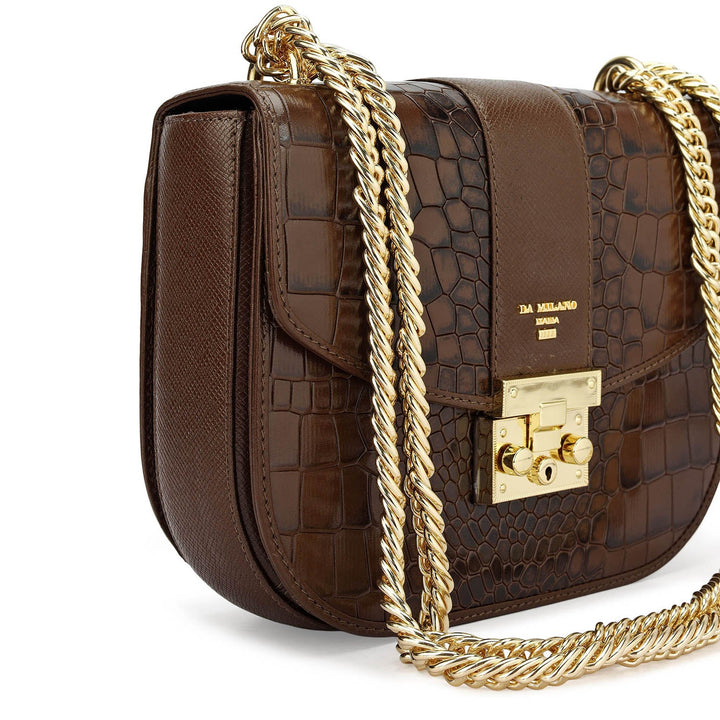 Small Croco Franzy Leather Shoulder Bag - Walnut