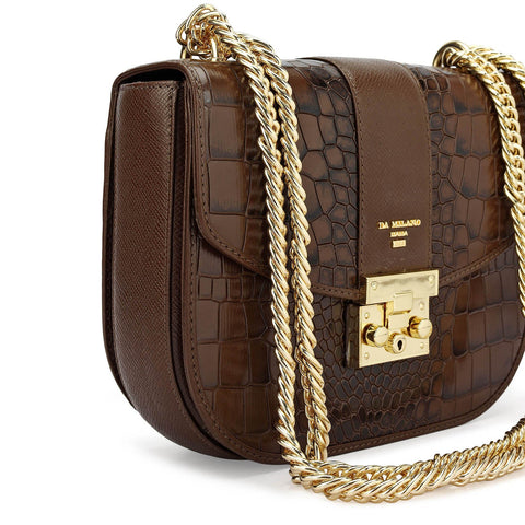 Small Croco Franzy Leather Shoulder Bag - Walnut