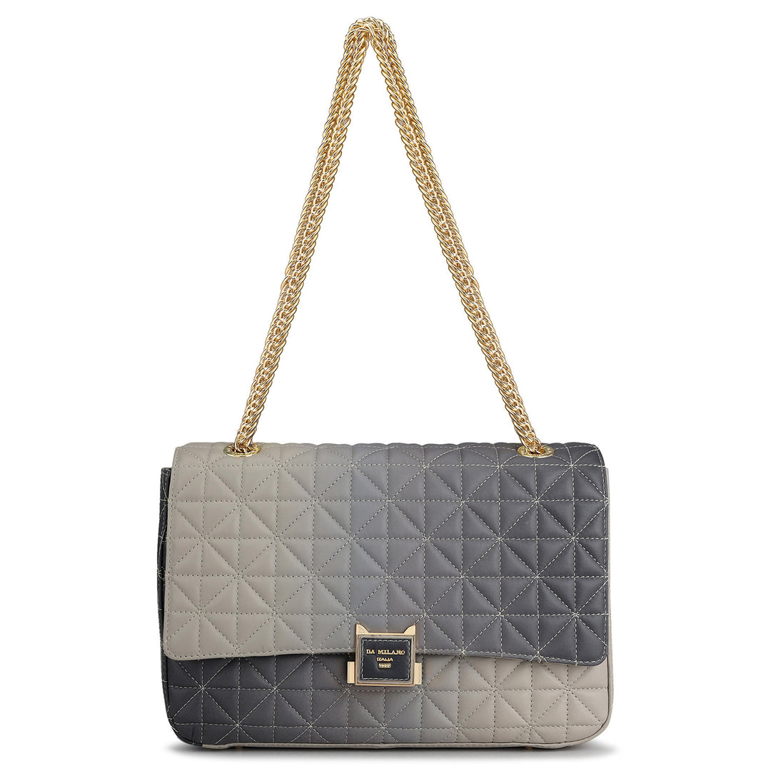 Large Quilting Leather Shoulder Bag - Grey