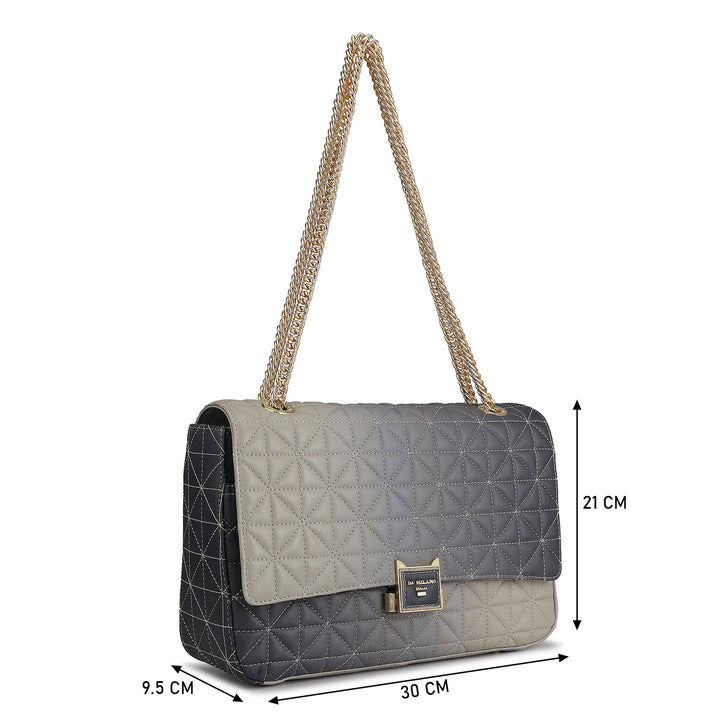 Large Quilting Leather Shoulder Bag - Grey