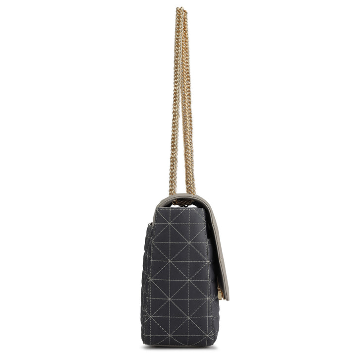 Large Quilting Leather Shoulder Bag - Grey