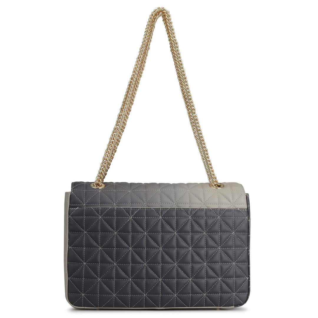 Large Quilting Leather Shoulder Bag - Grey