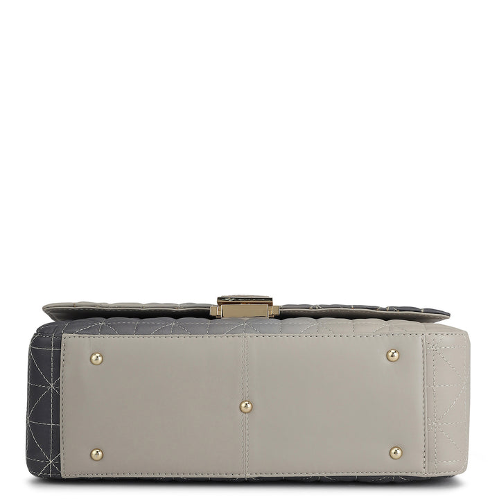 Large Quilting Leather Shoulder Bag - Grey