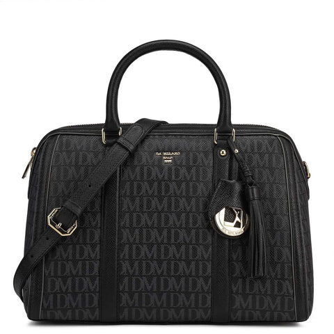 Medium Monogram Leather Satchel - Black