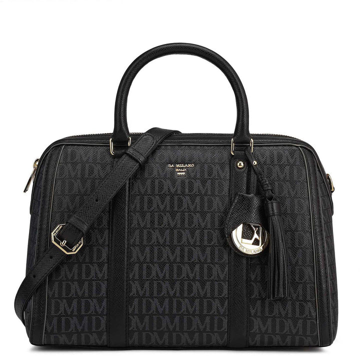 Medium Monogram Leather Satchel - Black