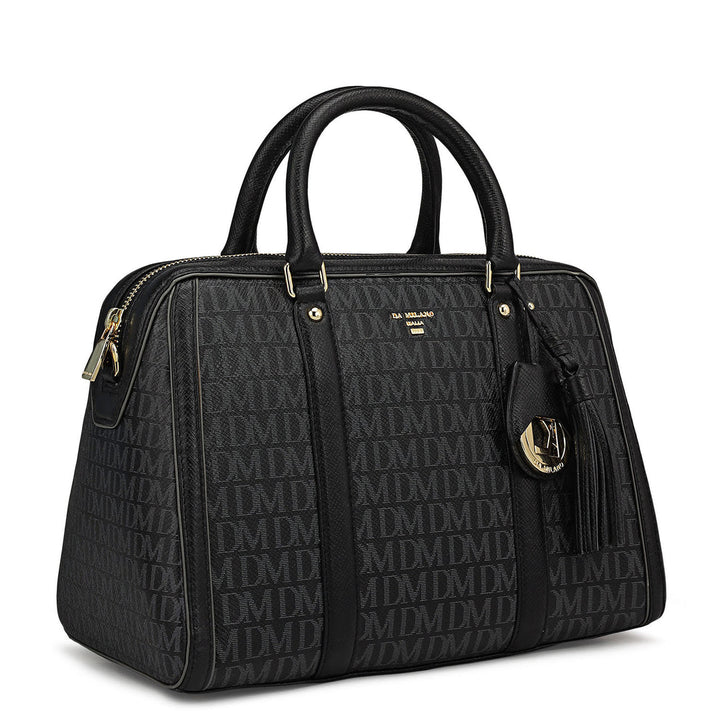 Medium Monogram Leather Satchel - Black