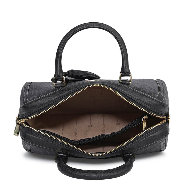 Medium Monogram Leather Satchel - Black