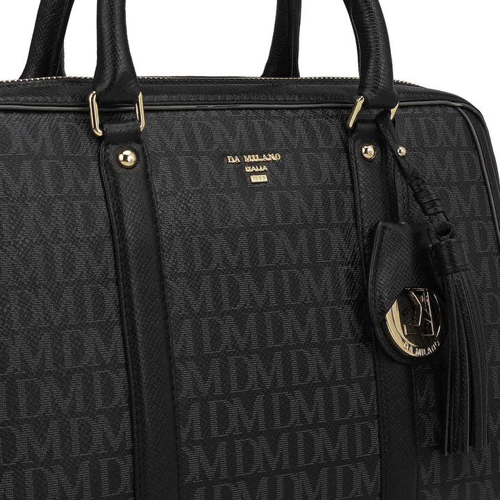 Medium Monogram Leather Satchel - Black
