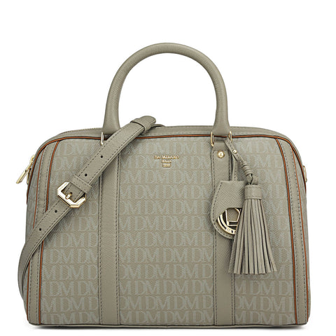 Medium Monogram Leather Satchel - Stone Grey