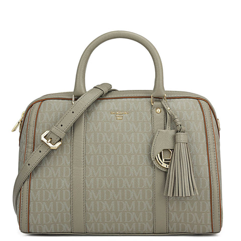 Medium Monogram Leather Satchel - Stone Grey