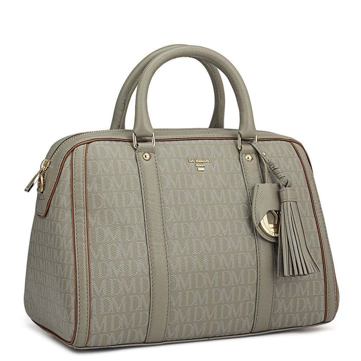Medium Monogram Leather Satchel - Stone Grey