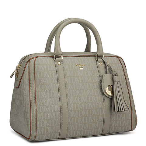 Medium Monogram Leather Satchel - Stone Grey