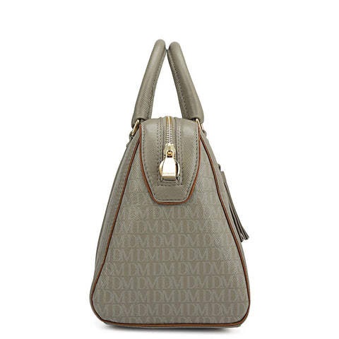Medium Monogram Leather Satchel - Stone Grey