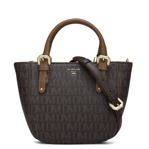 Small Monogram Leather Satchel - Chocolate