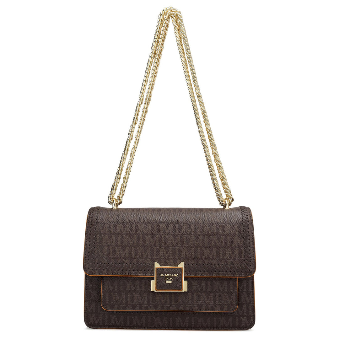 Small Monogram Franzy Leather Shoulder Bag - Chocolate
