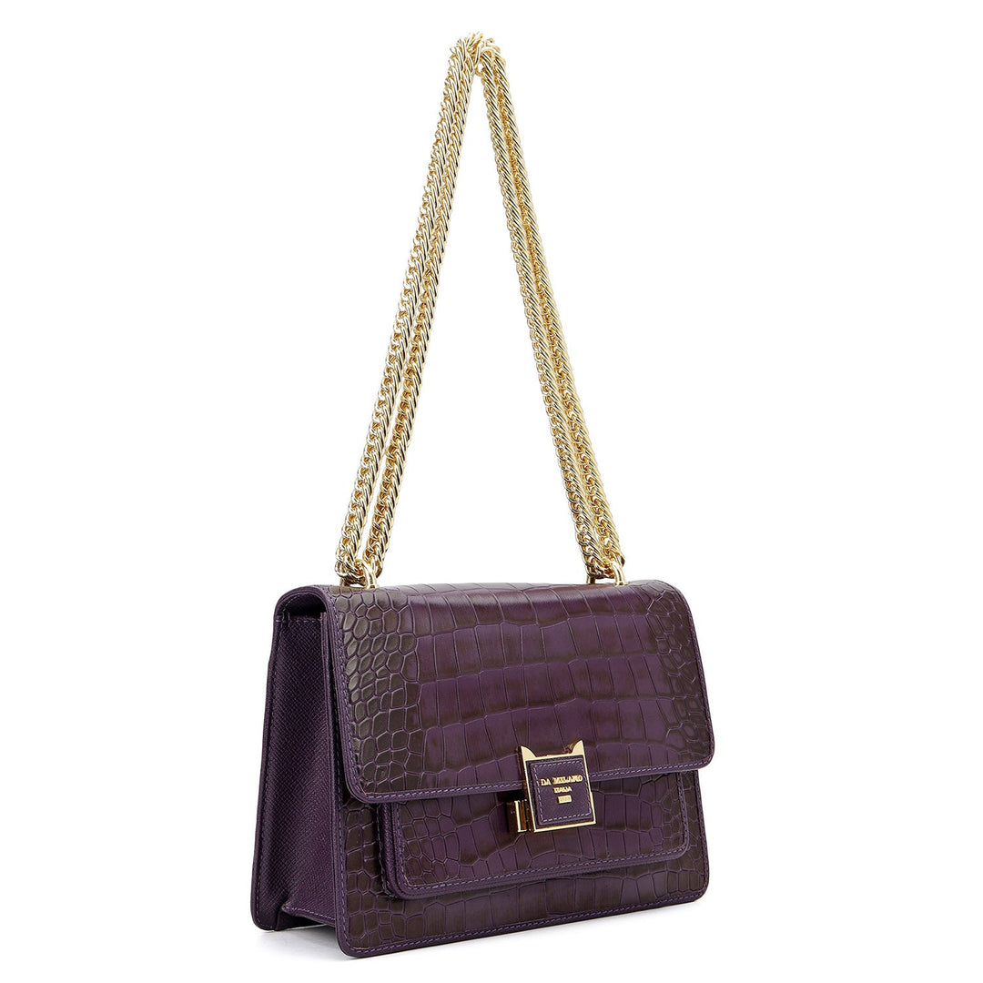 Croco-Textured Double Chain Bag (S) - Grapevine