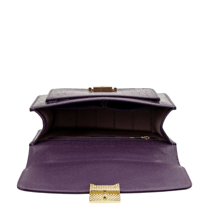 Croco-Textured Double Chain Bag (S) - Grapevine