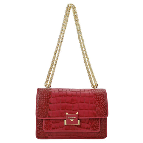 Croco-Textured Double Chain Bag (S) - Plumberry