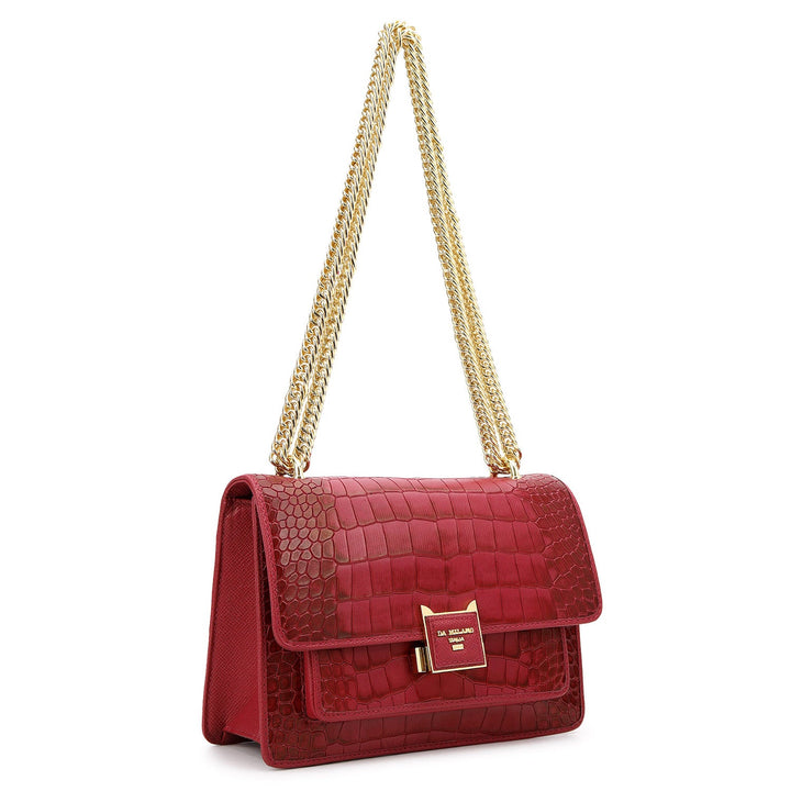 Croco-Textured Double Chain Bag (S) - Plumberry