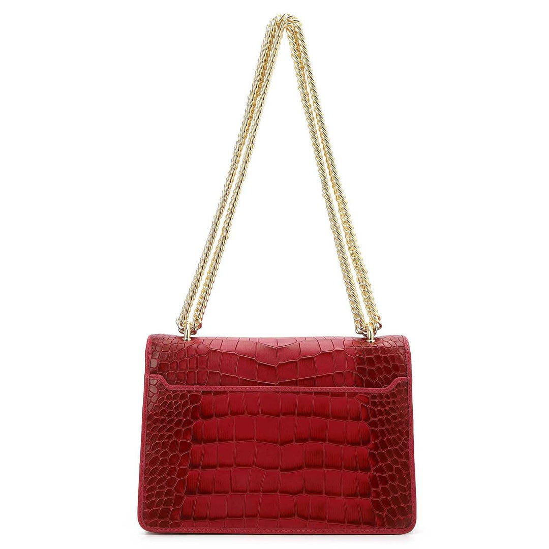 Croco-Textured Double Chain Bag (S) - Plumberry