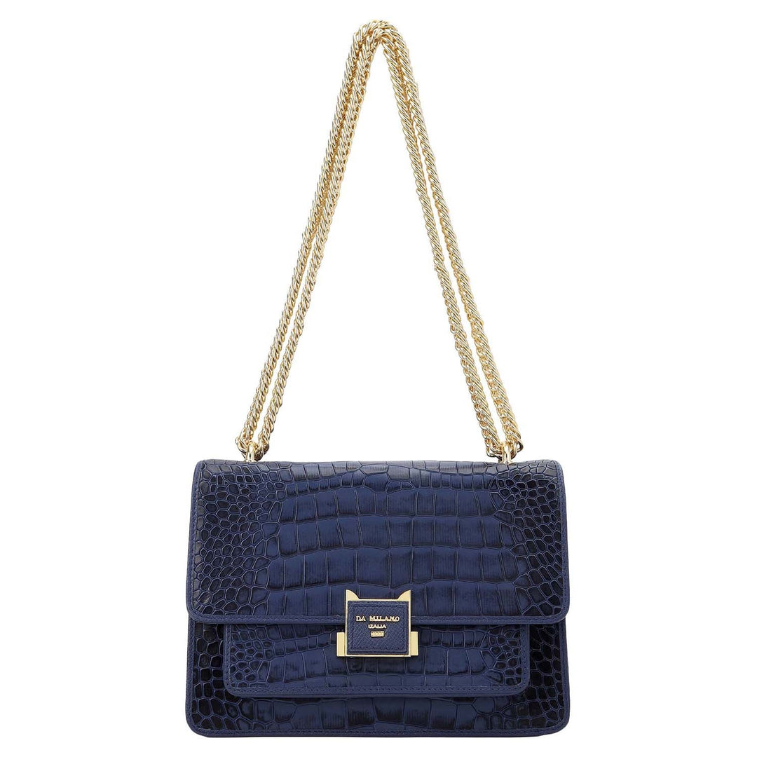 Croco-Textured Double Chain Bag (S) - Stardust