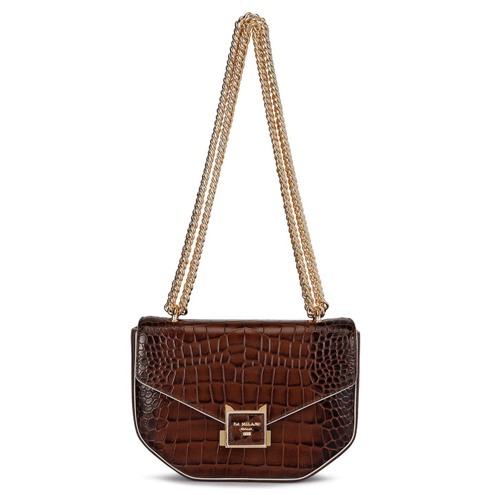 Small Croco Leather Shoulder Bag - Brown