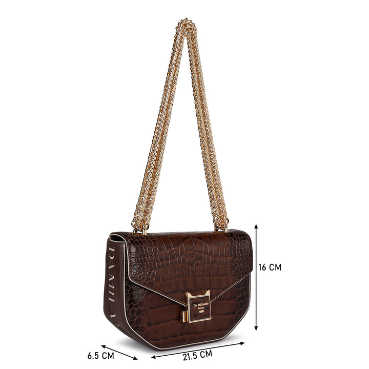 Small Croco Leather Shoulder Bag - Brown