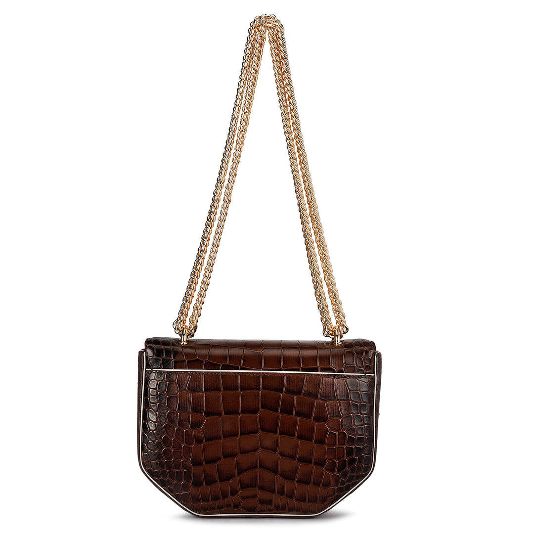 Small Croco Leather Shoulder Bag - Brown
