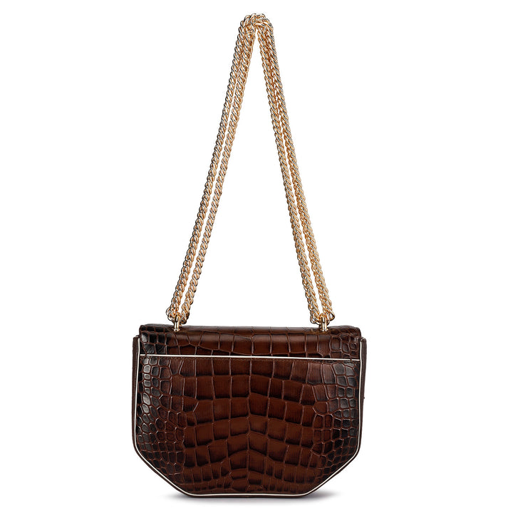 Small Croco Leather Shoulder Bag - Brown