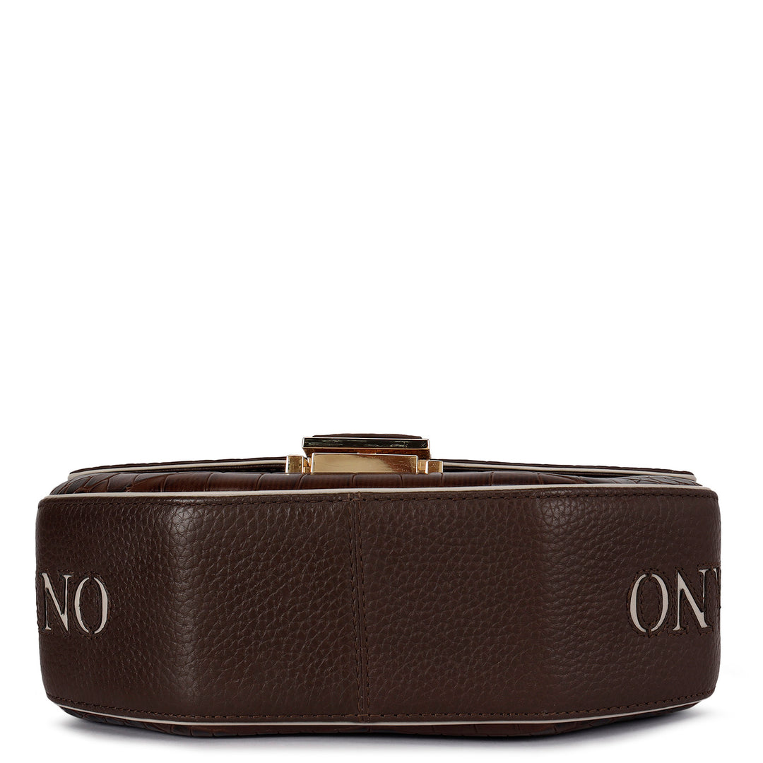 Small Croco Leather Shoulder Bag - Brown