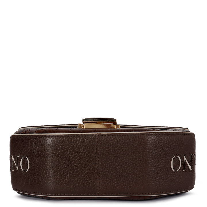 Small Croco Leather Shoulder Bag - Brown