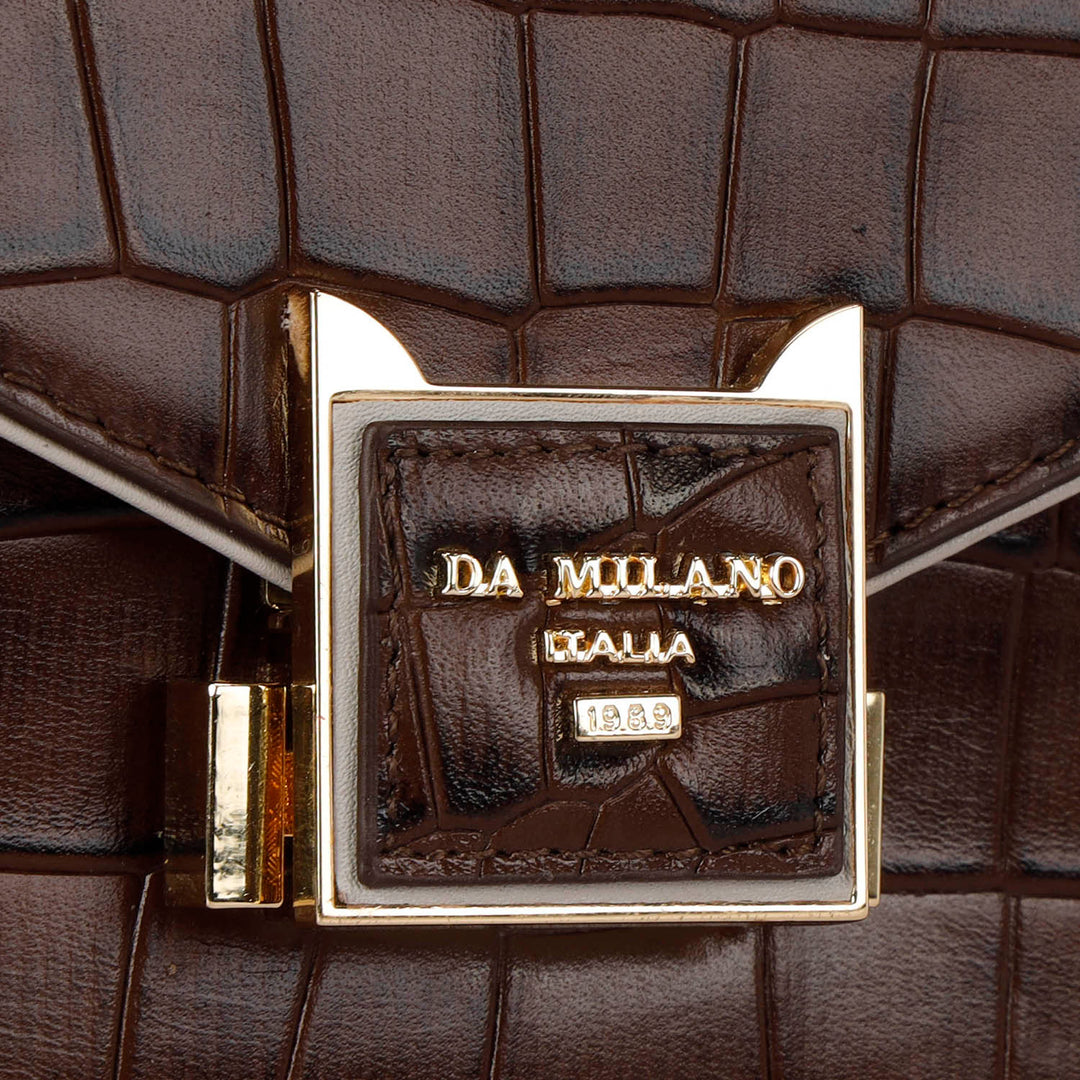 Small Croco Leather Shoulder Bag - Brown