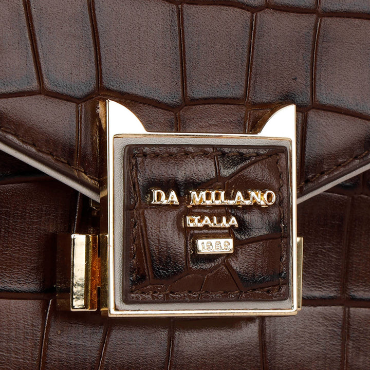 Small Croco Leather Shoulder Bag - Brown