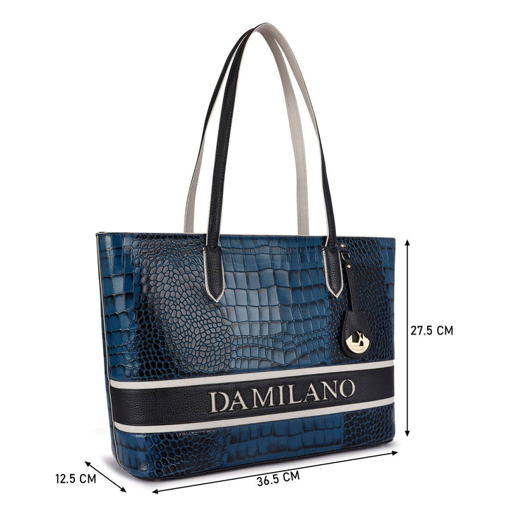 Large Croco Leather Tote - Ocean