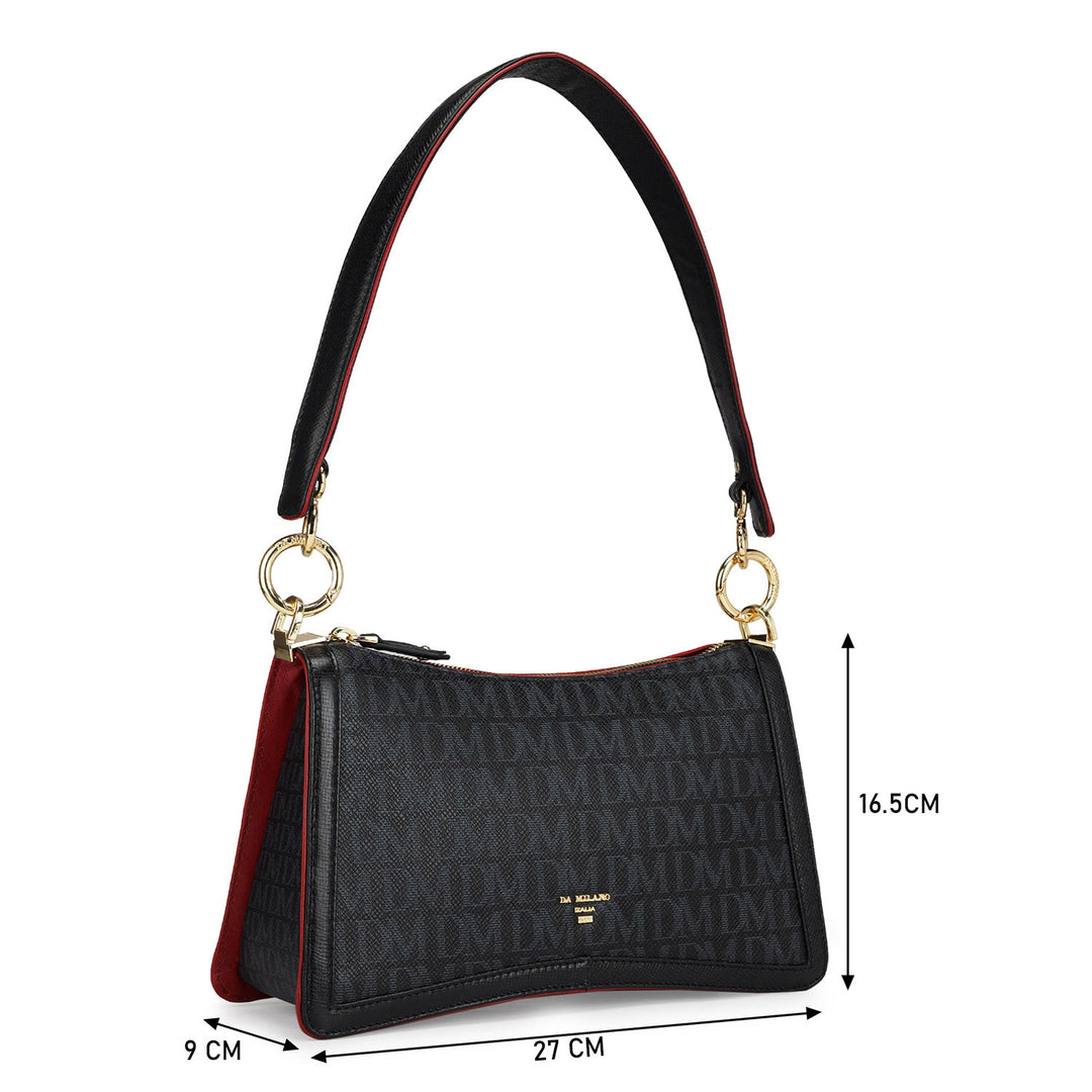 Small Monogram Leather Baguette - Black