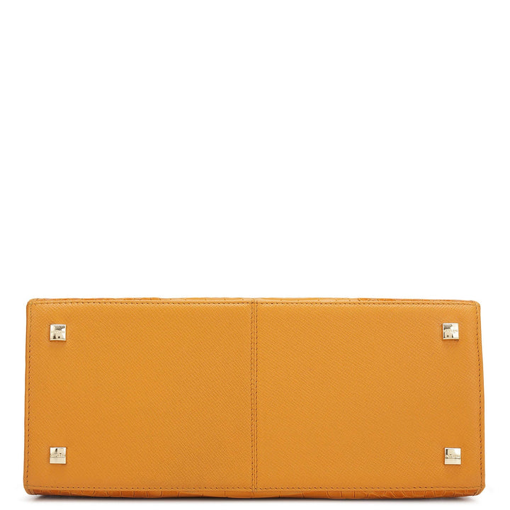 Medium Croco Leather Satchel - Flame