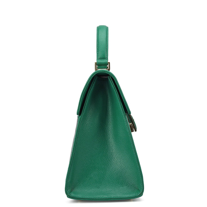 Medium Croco Leather Satchel - Emerald Green