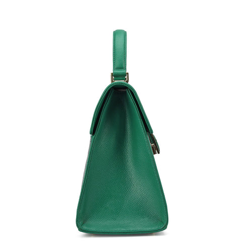 Medium Croco Leather Satchel - Emerald Green