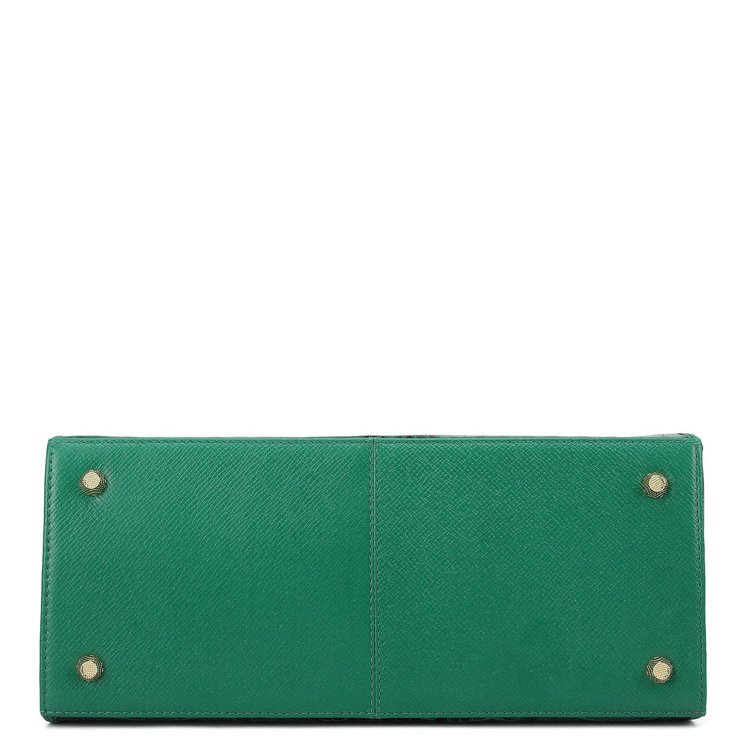 Medium Croco Leather Satchel - Emerald Green