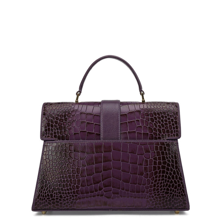 Medium Croco Leather Satchel - Grapevine